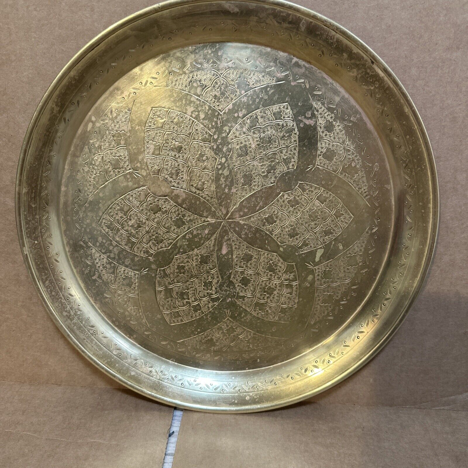 Vintage Moroccan Brass Serving Tray  12”