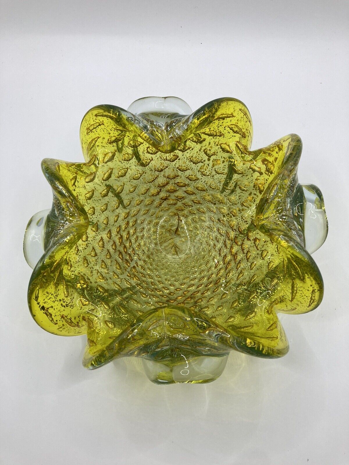 Vintage Murano Gold Silver Fleck Art Glass Wave Bowl Ashtray  7\