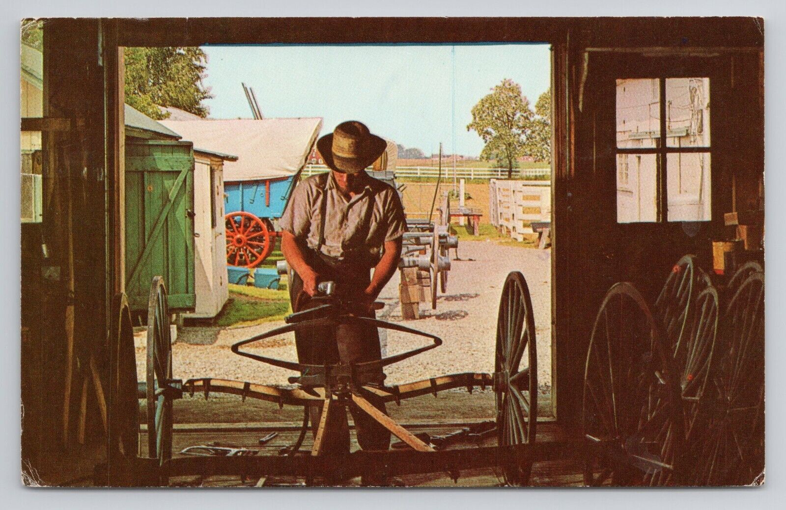 Heart Of Amishland Amish Carriage Maker Postcard 4115