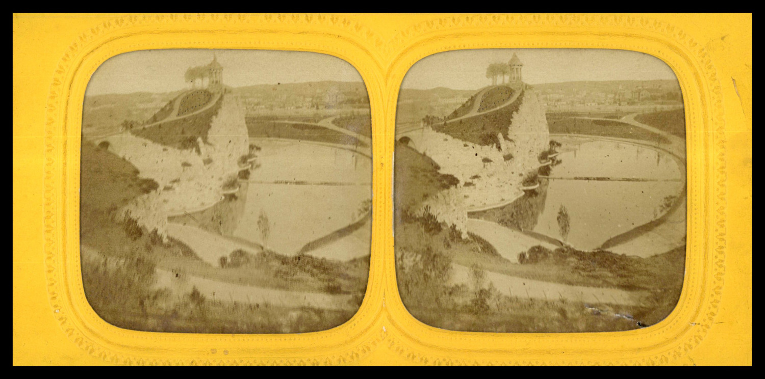 Paris, les Buttes Chaumont, ca.1860, stereo day/night (French Tissue) wine print
