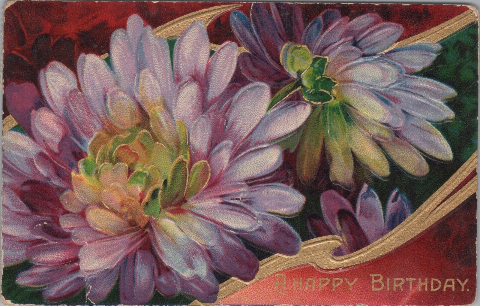 Happy Birthday Flowers Up Close c1910s Postcard 6524d2 MR ALE