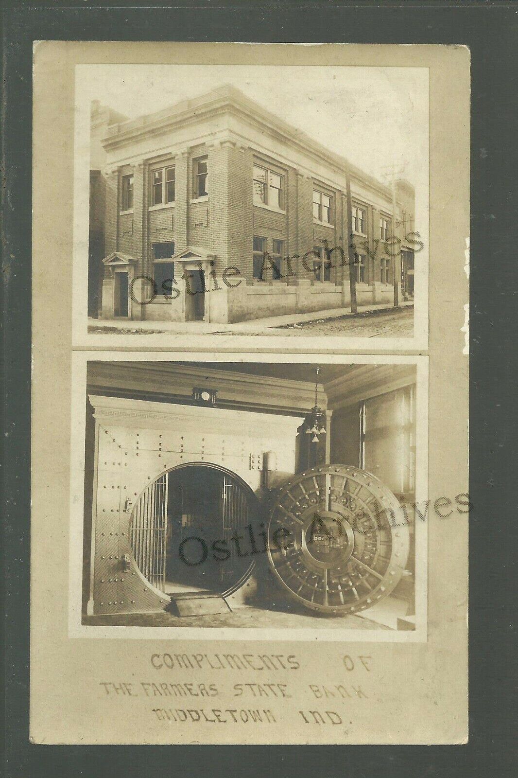 Middletown INDIANA RPPC c1908 ADVERTISING Farmers State Bank VAULT nr Anderson