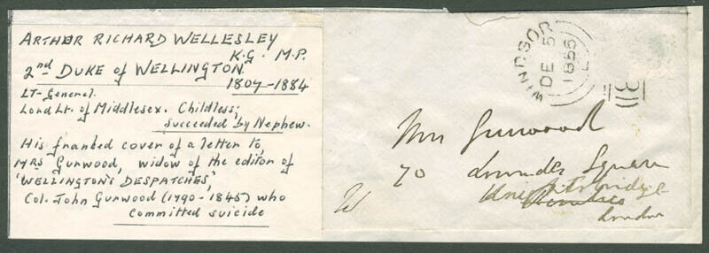 ARTHUR RICHARD (DUKE OF WELLINGTON II) WELLESLEY - FREE FRANK SIGNED 12/05/1855