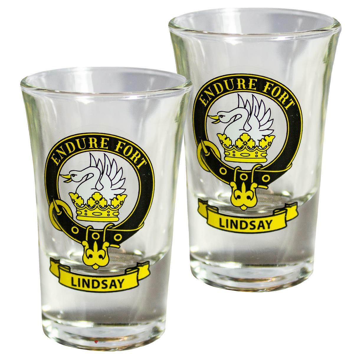 Slammer Shot Glass Lindsay Clan Crest Set of 2 Scottish Made