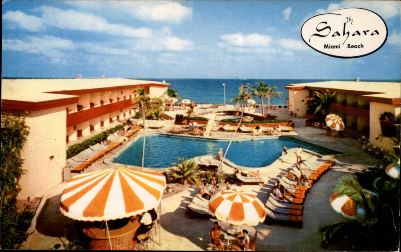 Miami Beach Florida Ben B Gaines Sahara Hotel pool mailed 1959 vintage postcard