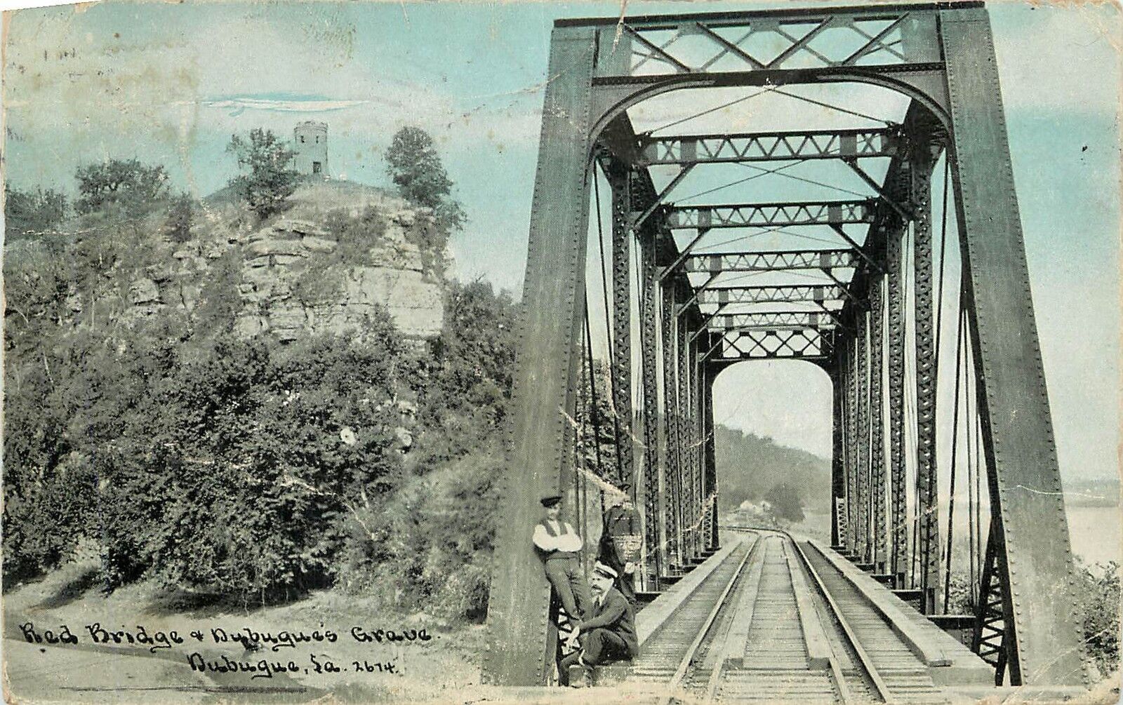 c1907 Printed Postcard; Red Bridge & Dubuque\'s Grave, Dubuque IA Posted