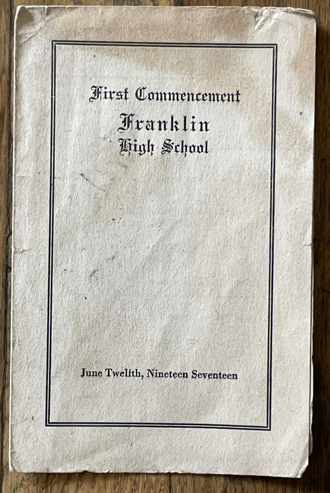Franklin High School First Commencement Program Folder 1917 Graduation Class