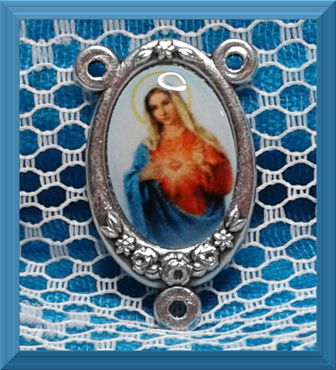 Immaculate Heart of Virgin Mary Color Image Centerpiece Rosary Center 1\