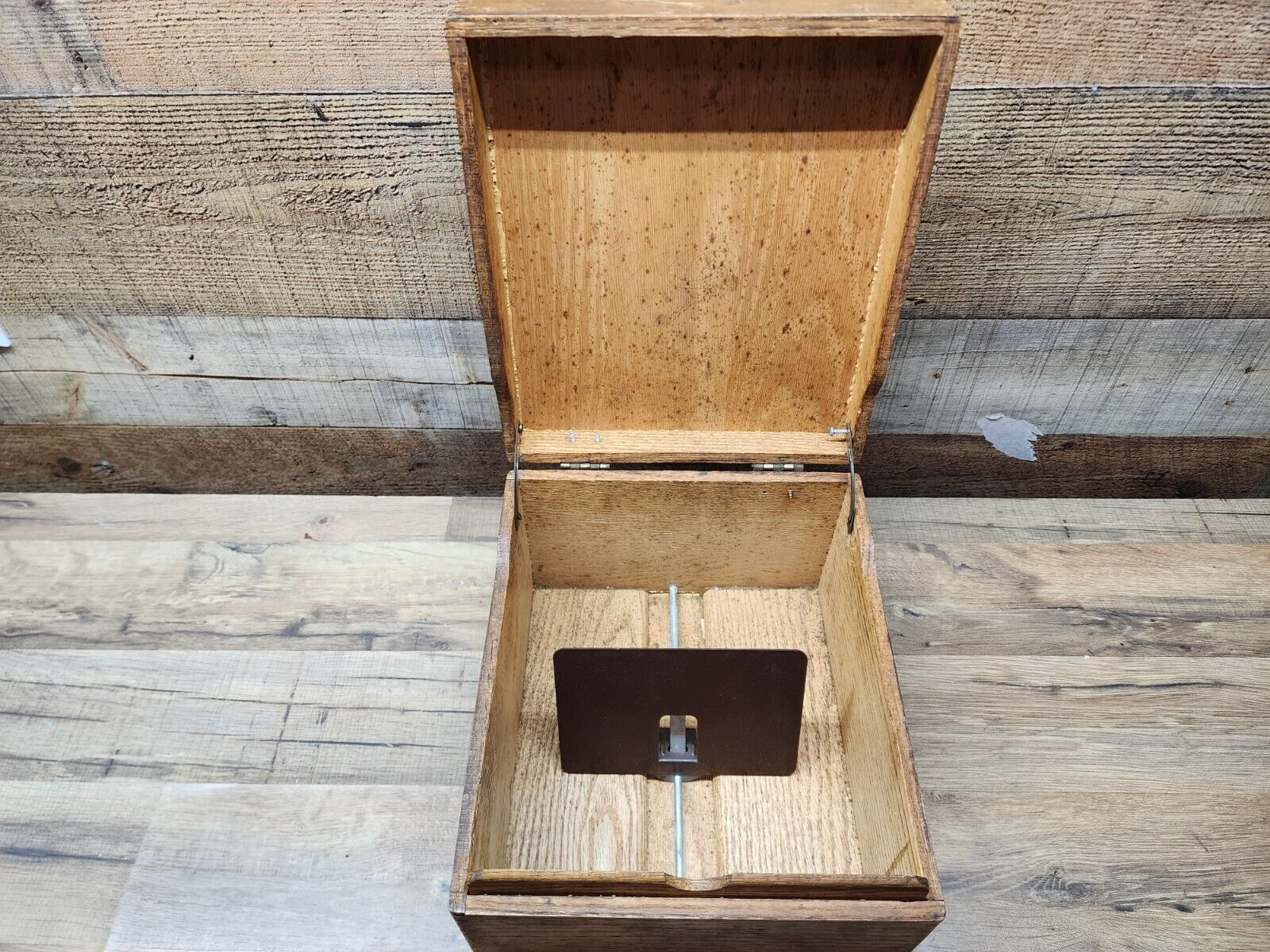 Antique Oak / Maple Wood Dovetail Card File Box Organizer - Home, Office, School