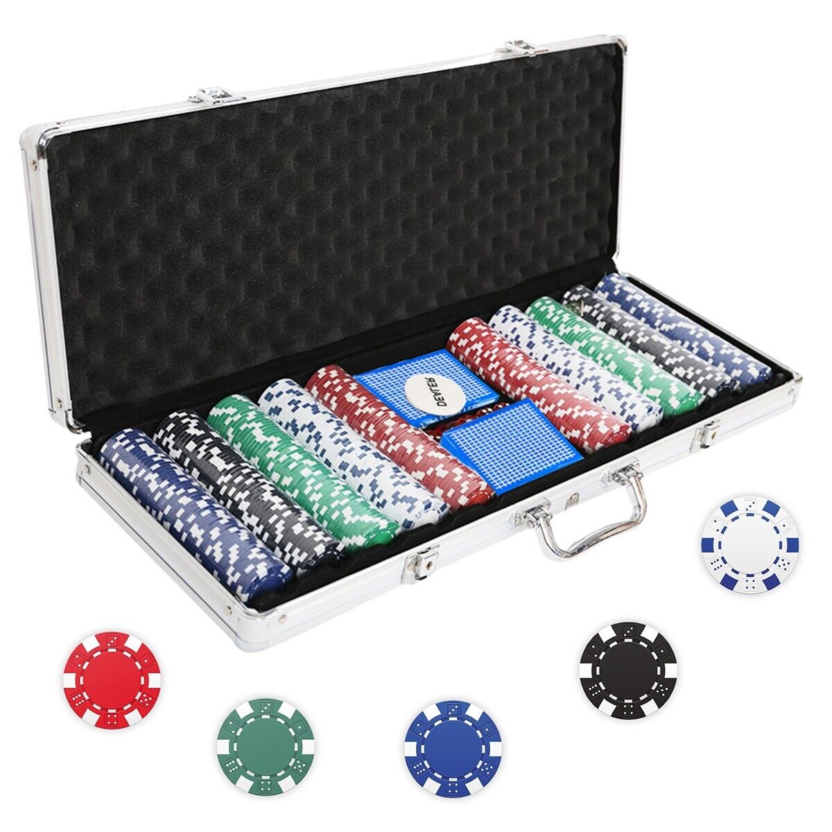 Koreyosh 500PCS Poker Chip Set Texas Holdem Blackjack Cards Game w/Aluminum Case
