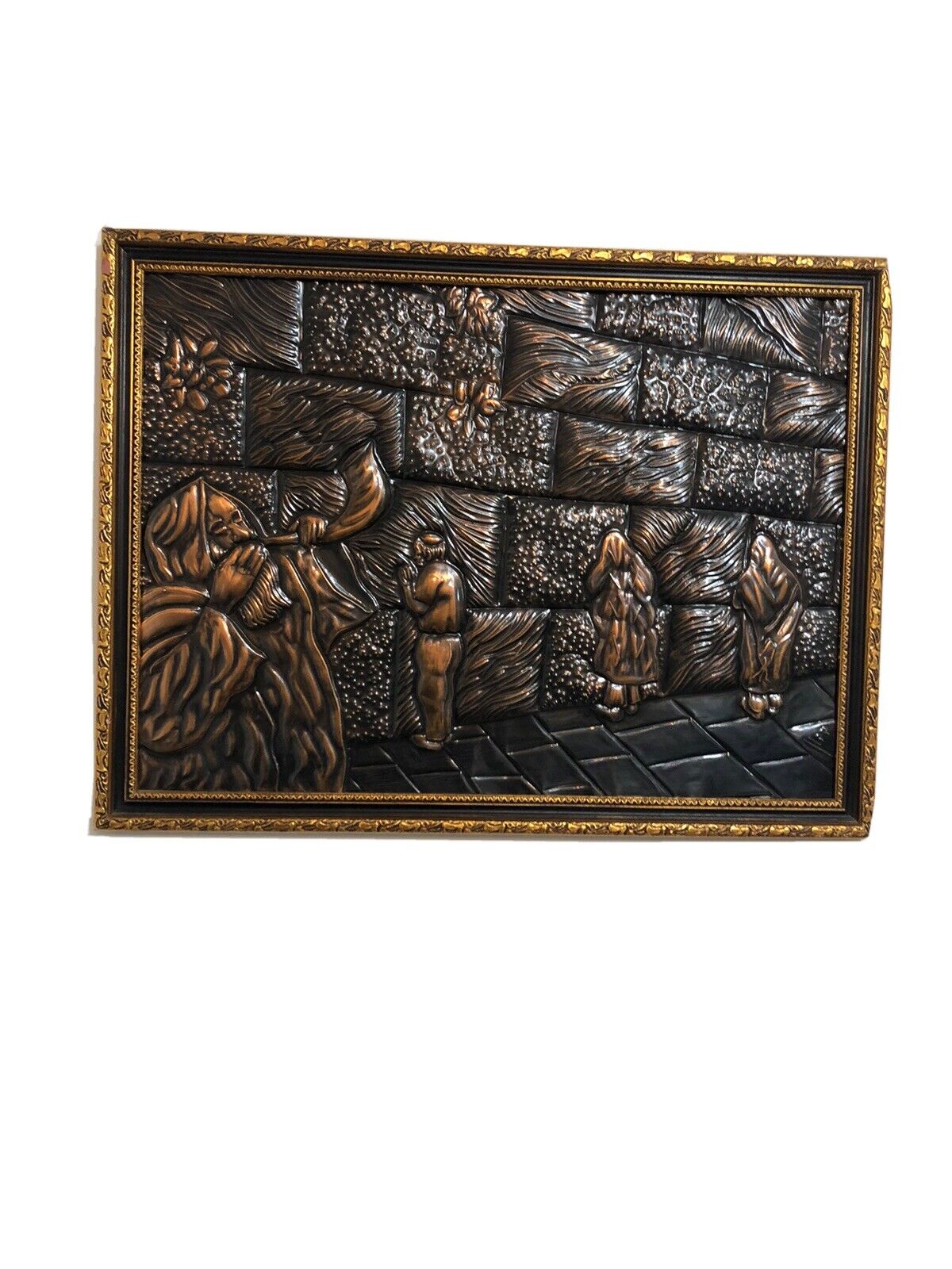 Jewish art shofar on Western wall Engraving Brass Hanging pictures ￼