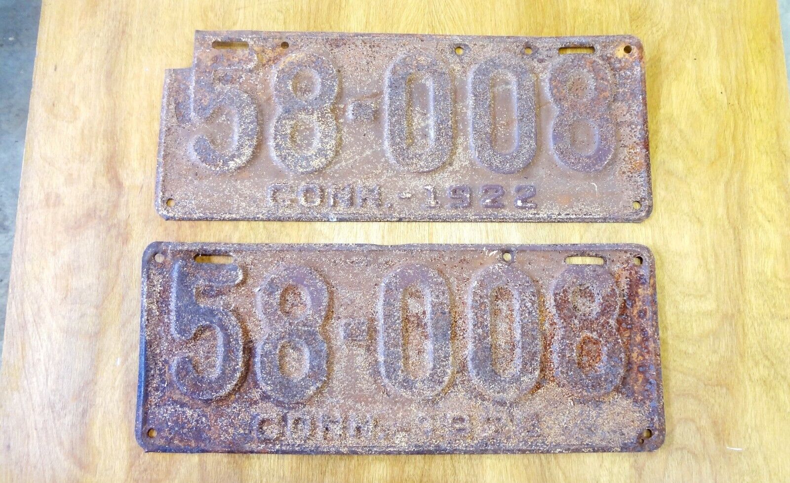1922 Connecticut License Plates Pair Original CT Tag Plate 58-008