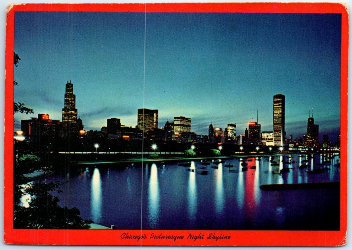 Postcard - Chicago\'s Picturesque Night Skyline, Illinois