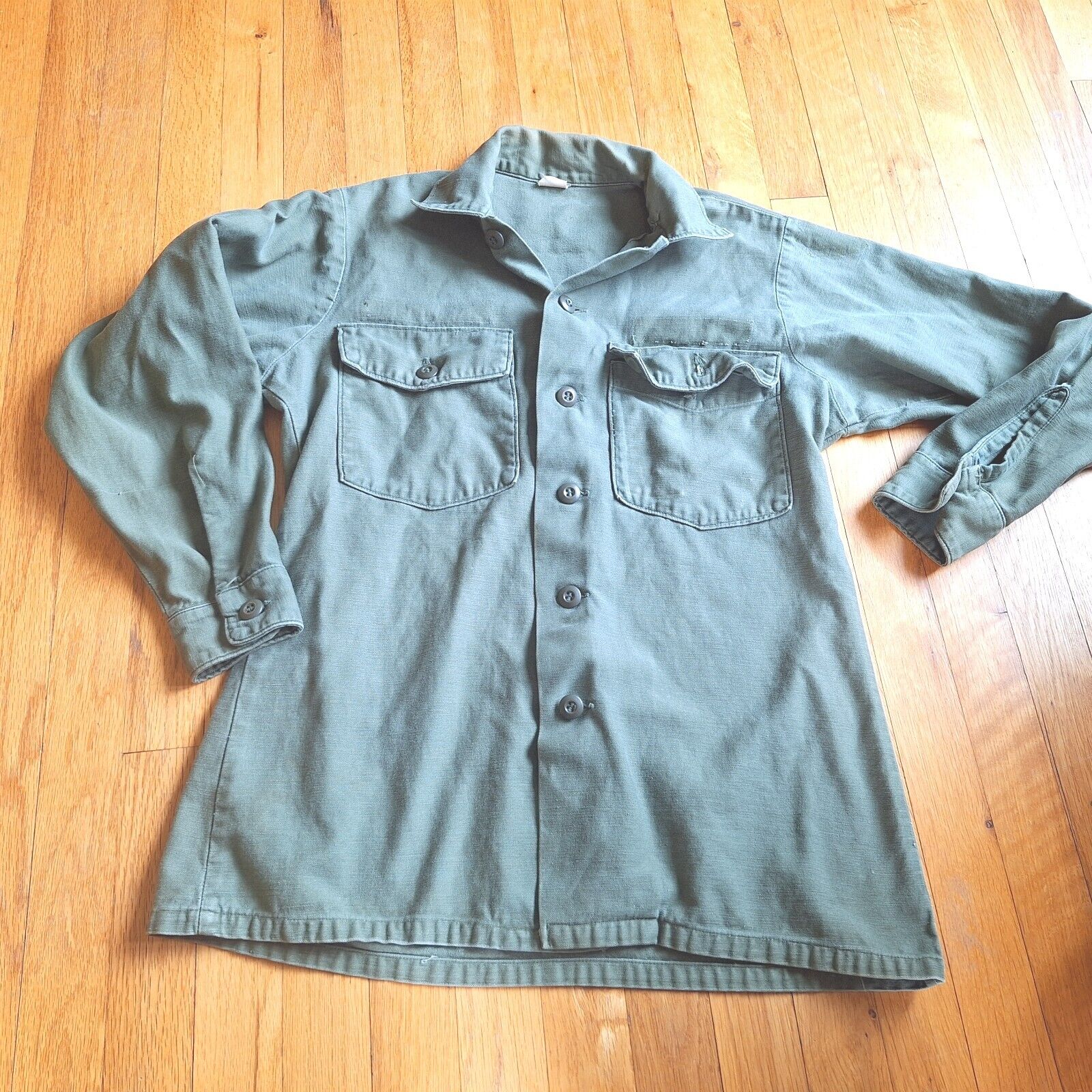 VINTAGE US Army MILITARY Long Sleeve Shirt OG-107 15 1/2 x 31 8405-782-3017 VTG