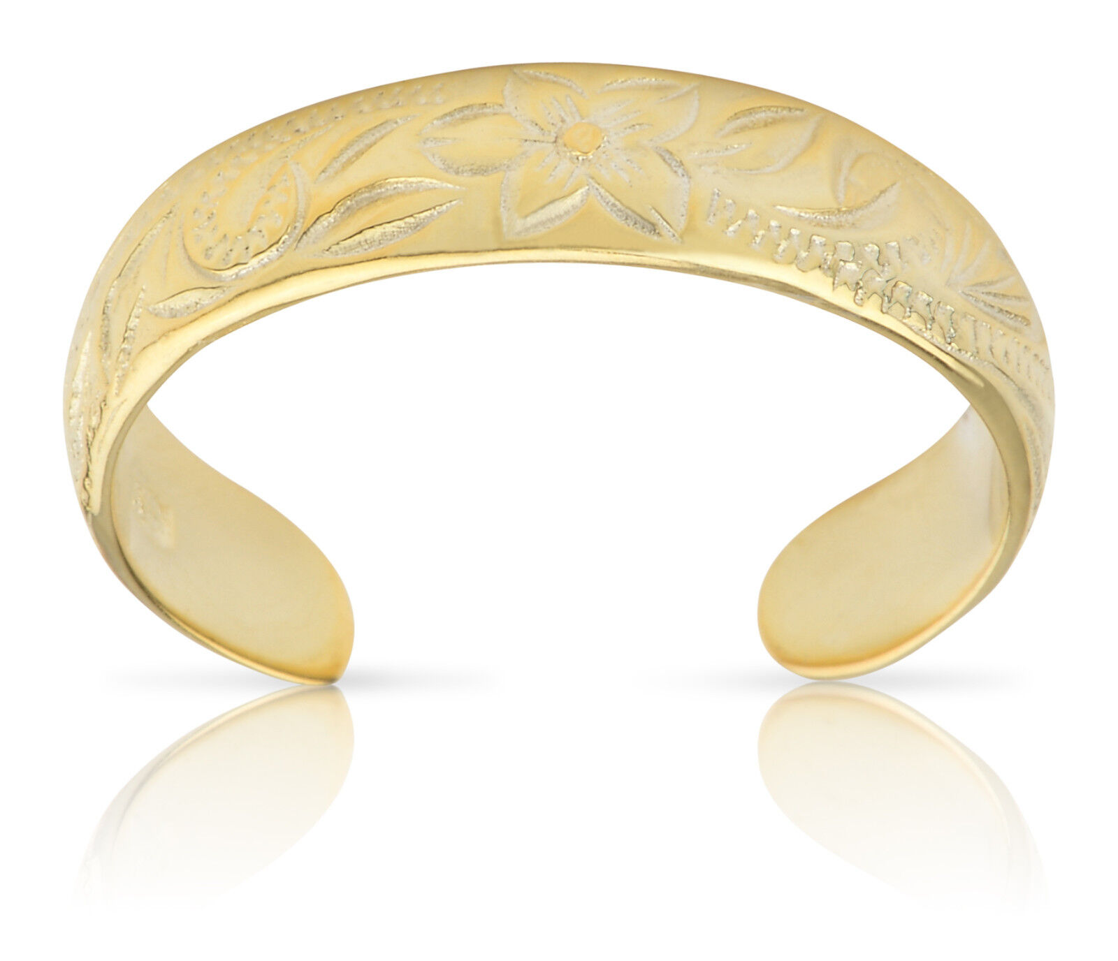 Hawaiian Jewelry 925 Silver with Gold Finish Plumeria Flower & Scroll Toe Ring