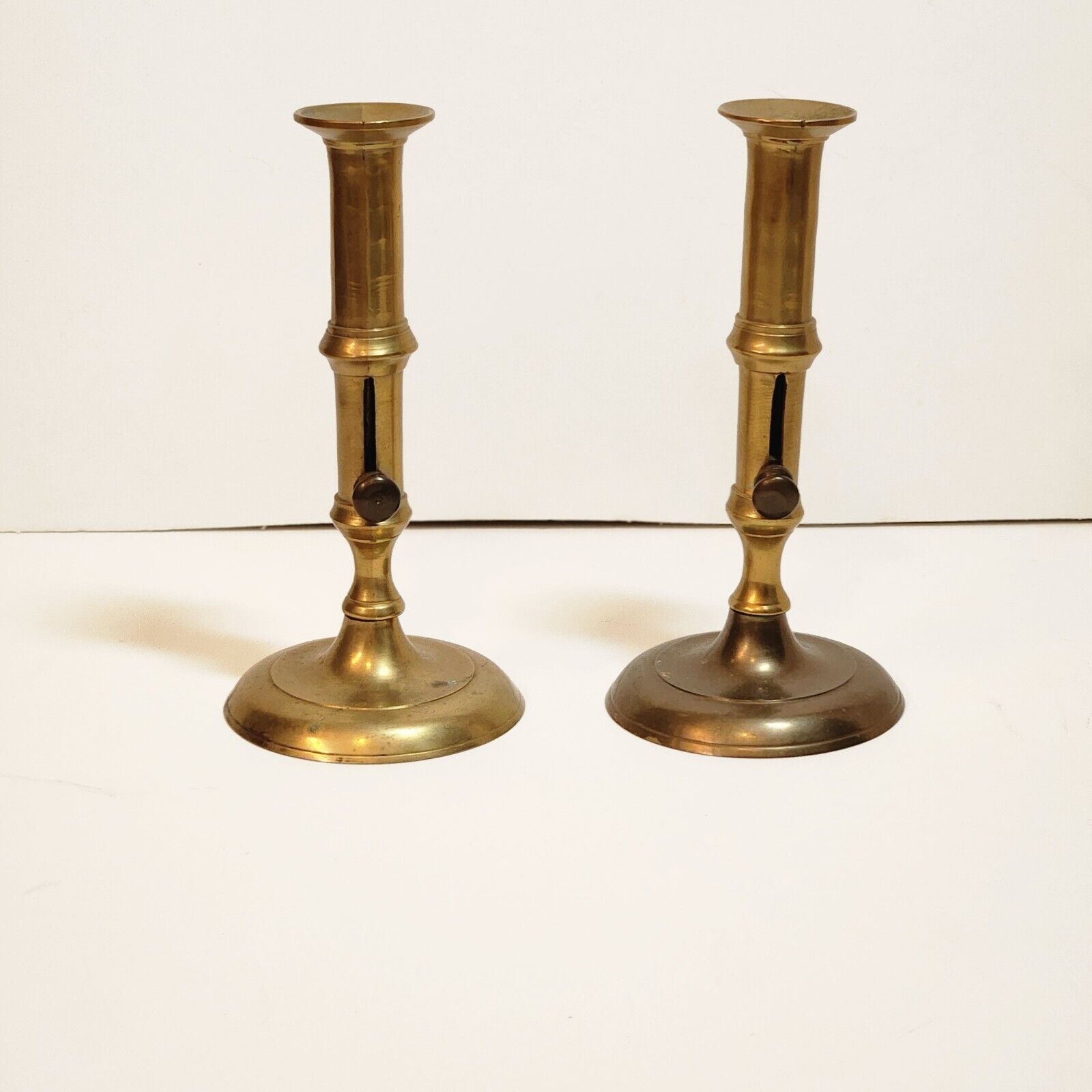 Pair Of Vintage Historic Charleston Reproduction Adjustable Brass Candle Holders