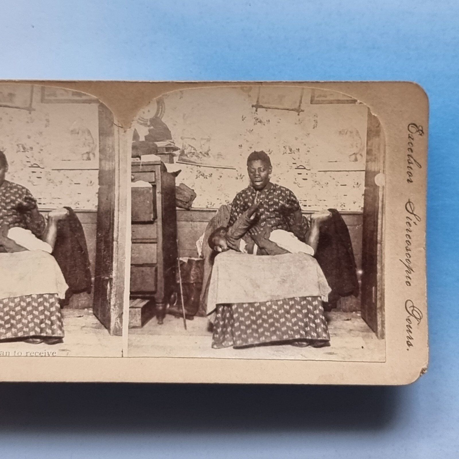 Black American History Stereoview Card 3D C1895 Real Photo Seated Mother & Child