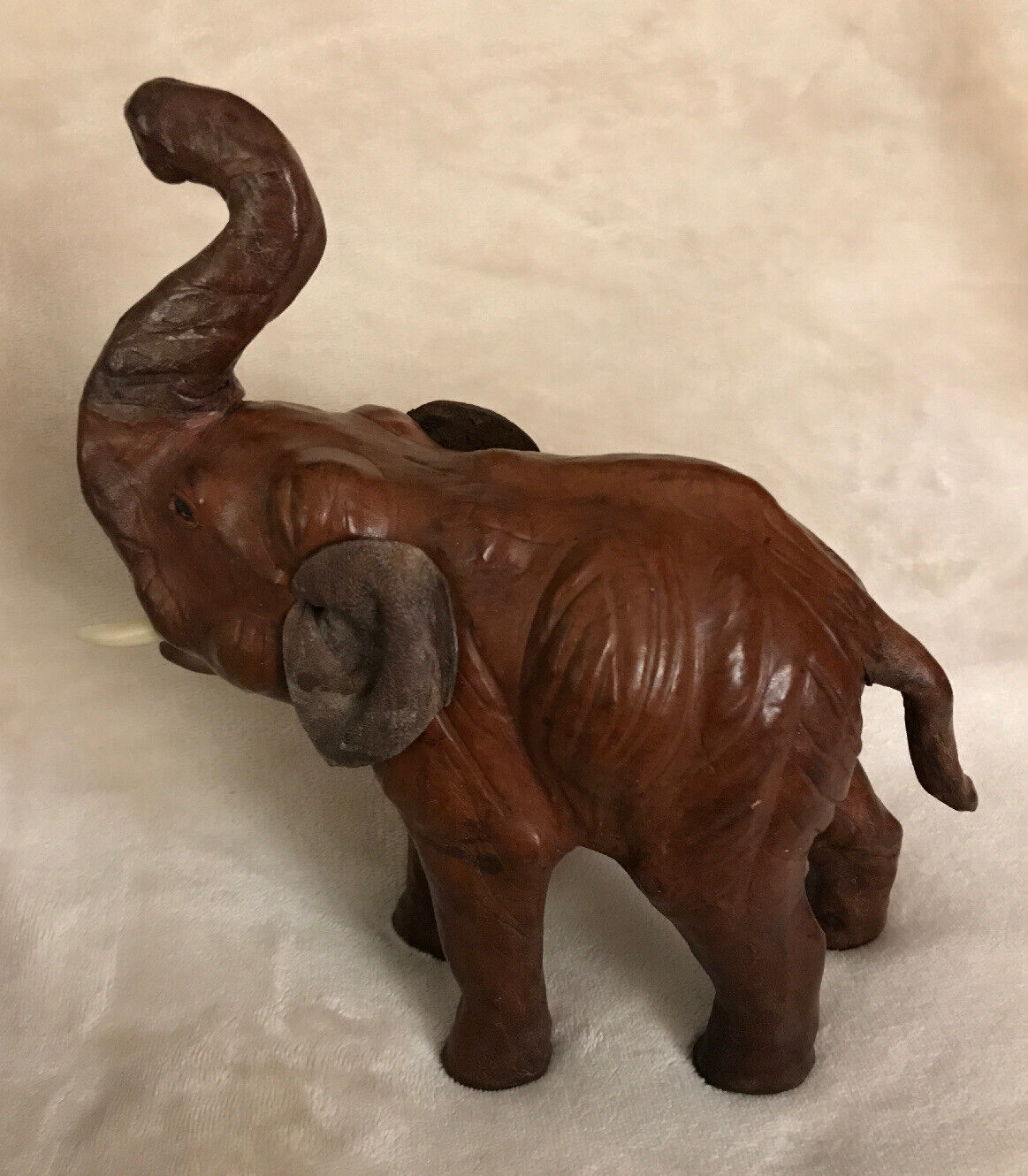 Vintage Elephant Leather Brown Figure Figurine w/Trunk Up -Exceptional Condition