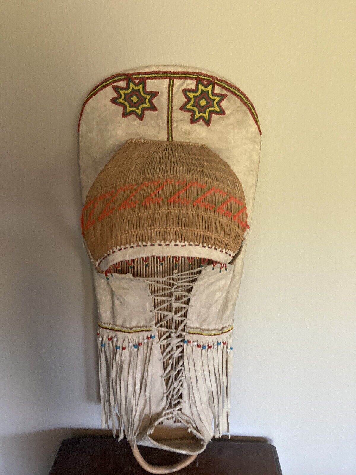 Antique Vintage  Shoshone Paiute Native American Beaded Cradleboard 37\