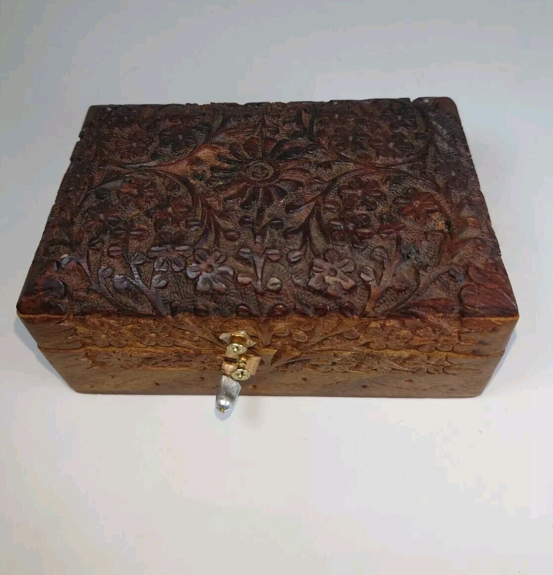 Vintage Ornate Jewelry Trinket Box Wooden Carved  Art 6\