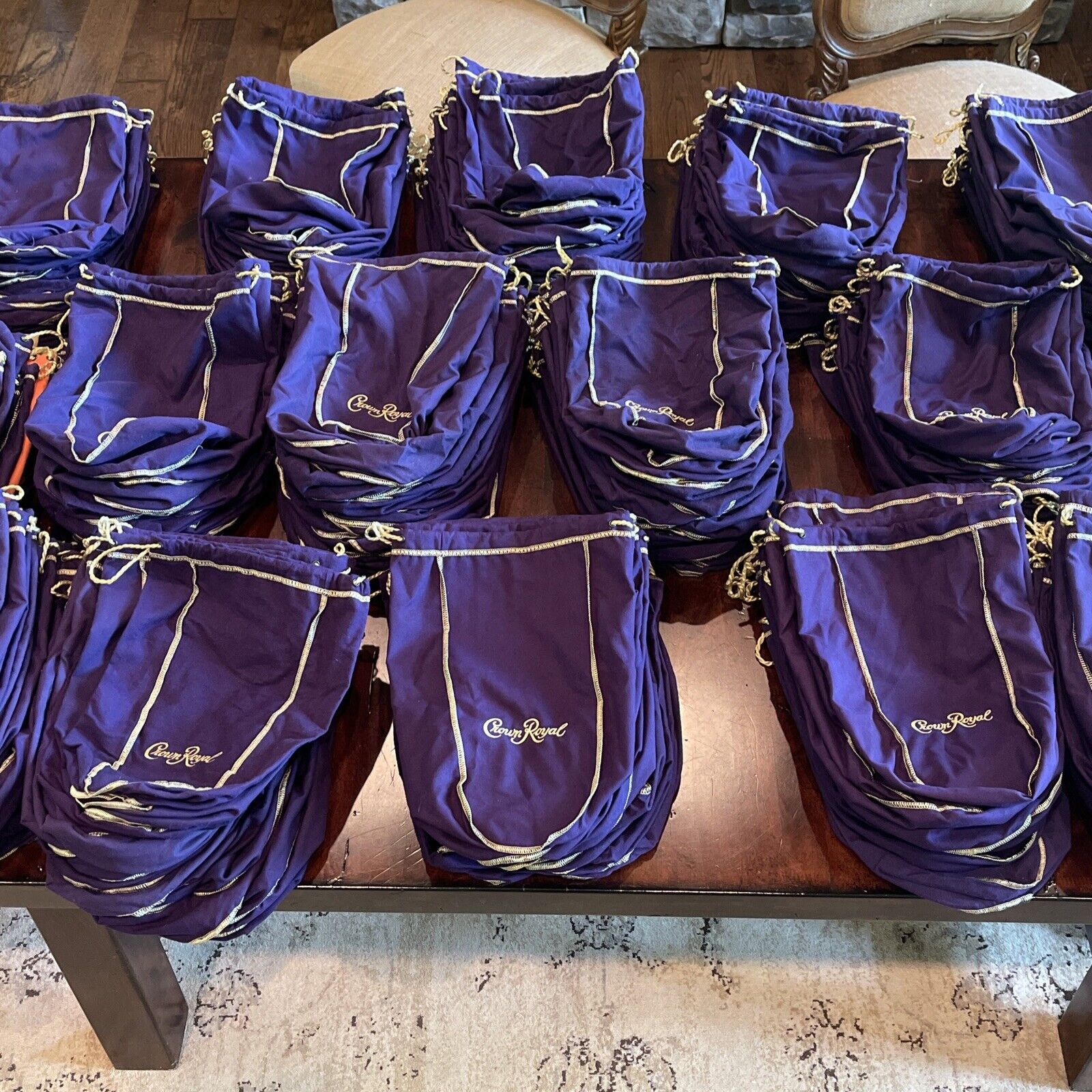 CROWN ROYAL Bag purple Large 1.75 Half Gallon Yellow Gold trim Lot of 12