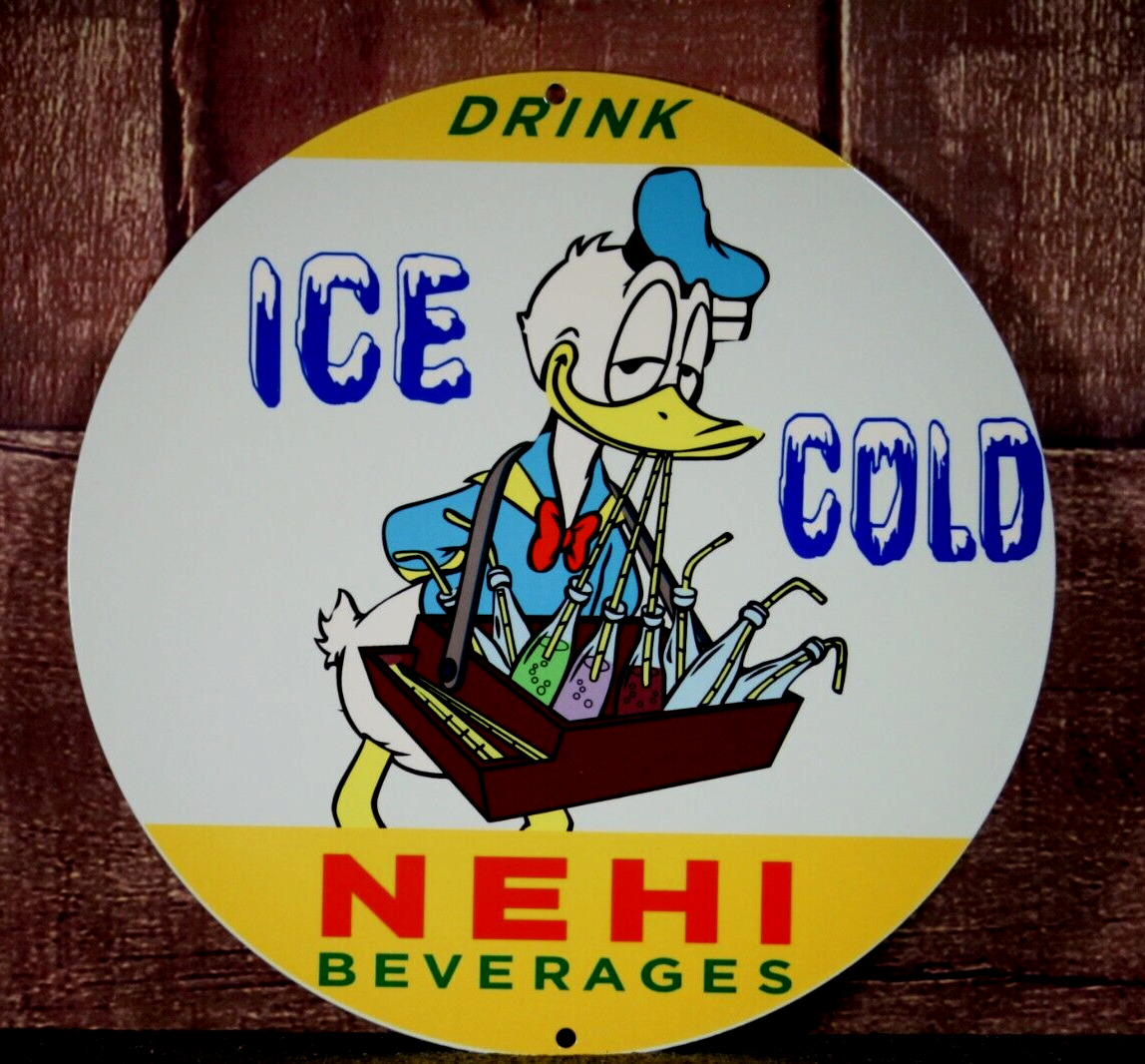 NEHI ICE COLD (DONALD DRINKS) PORCELAIN COLLECTIBLE, RUSTIC, ADVERTISING
