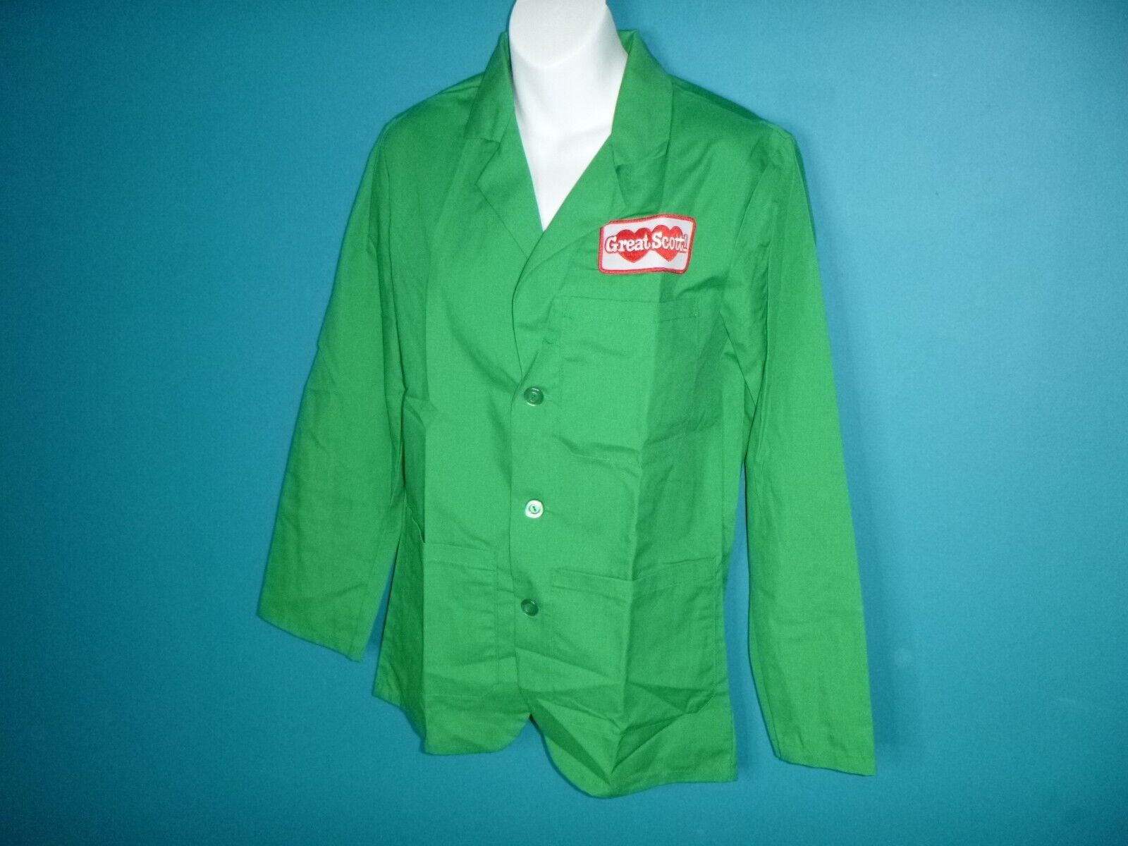 NOS Vtg Great Scott Grocery Store Uniform Jacket Bright Green Sz 34 Detroit