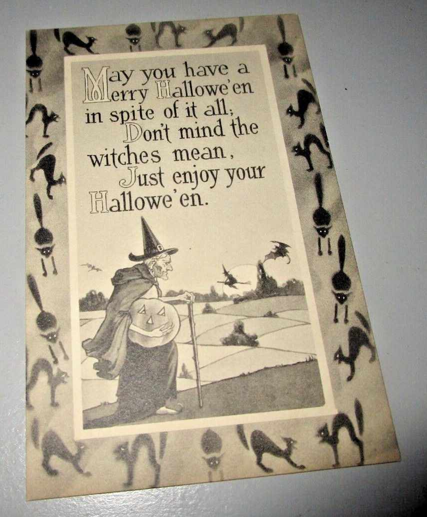 Vintage Gibson Art Co Halloween Postcard B&W Unposted Dont Mind the Witches Mean