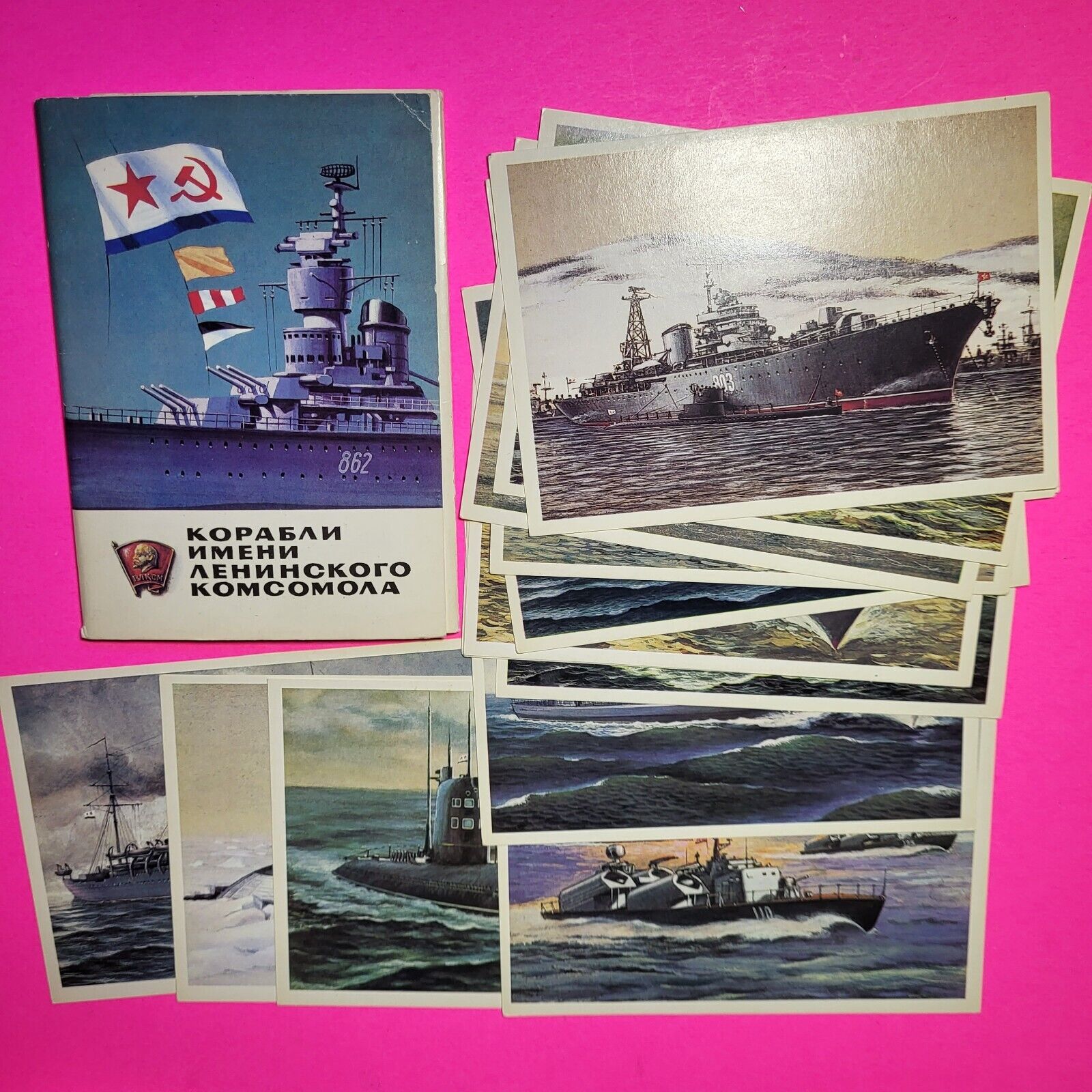 Set of postcards (16pcs) Soviet military Ships of the Lenin Komsomol 1982 USSR