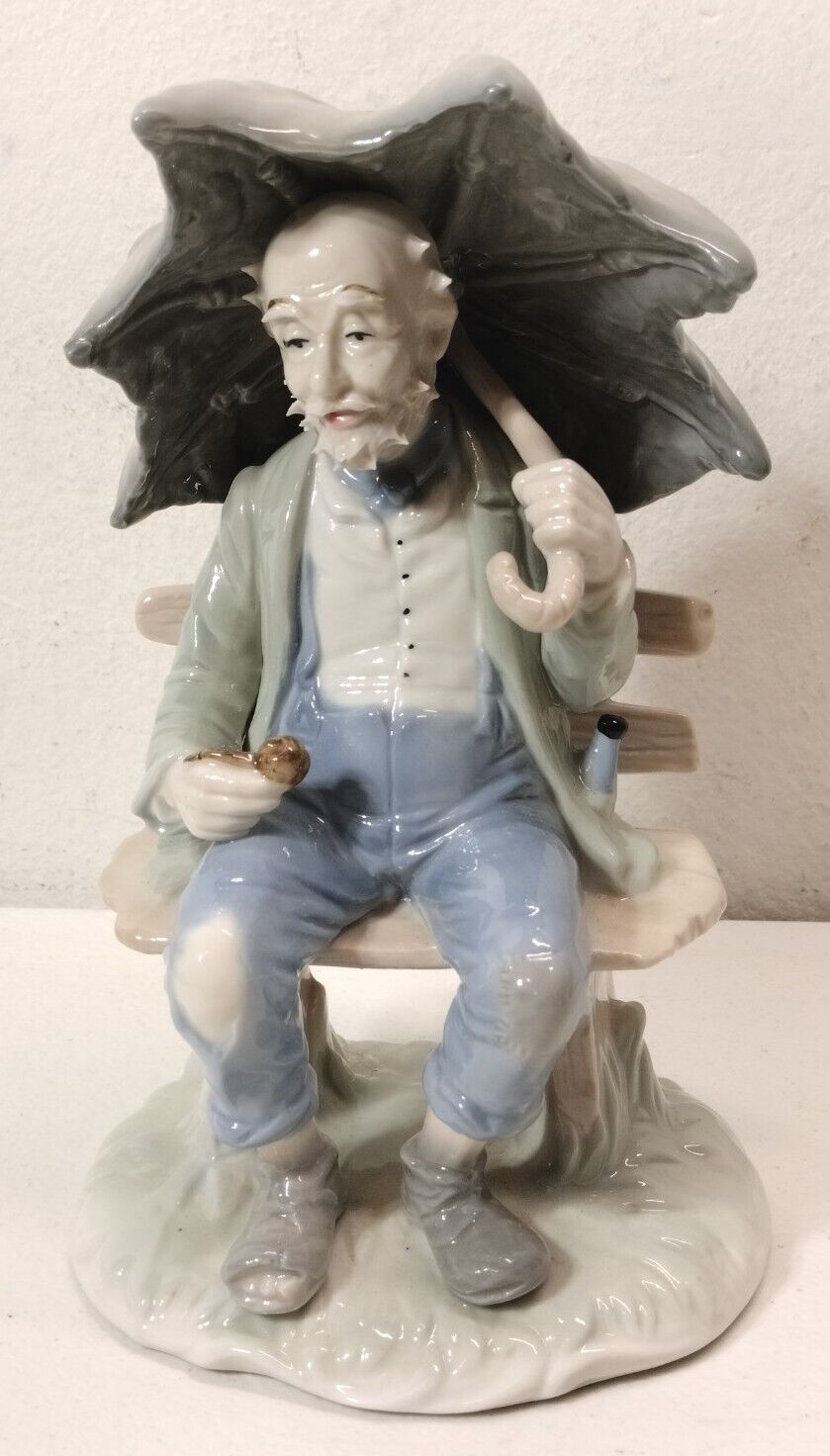VTG Duncan Royale Man Smoking Pipe On Bench Holding Umbrella Statue Figurine