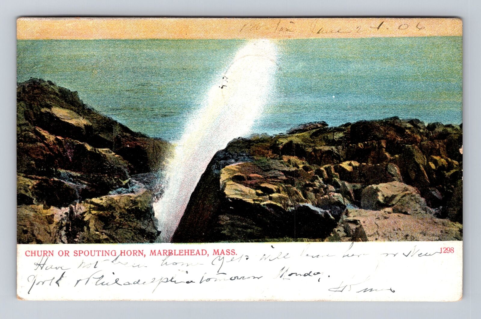 Marblehead MA-Massachusetts, Churn Or Spouting Horn, Vintage c1906 Postcard