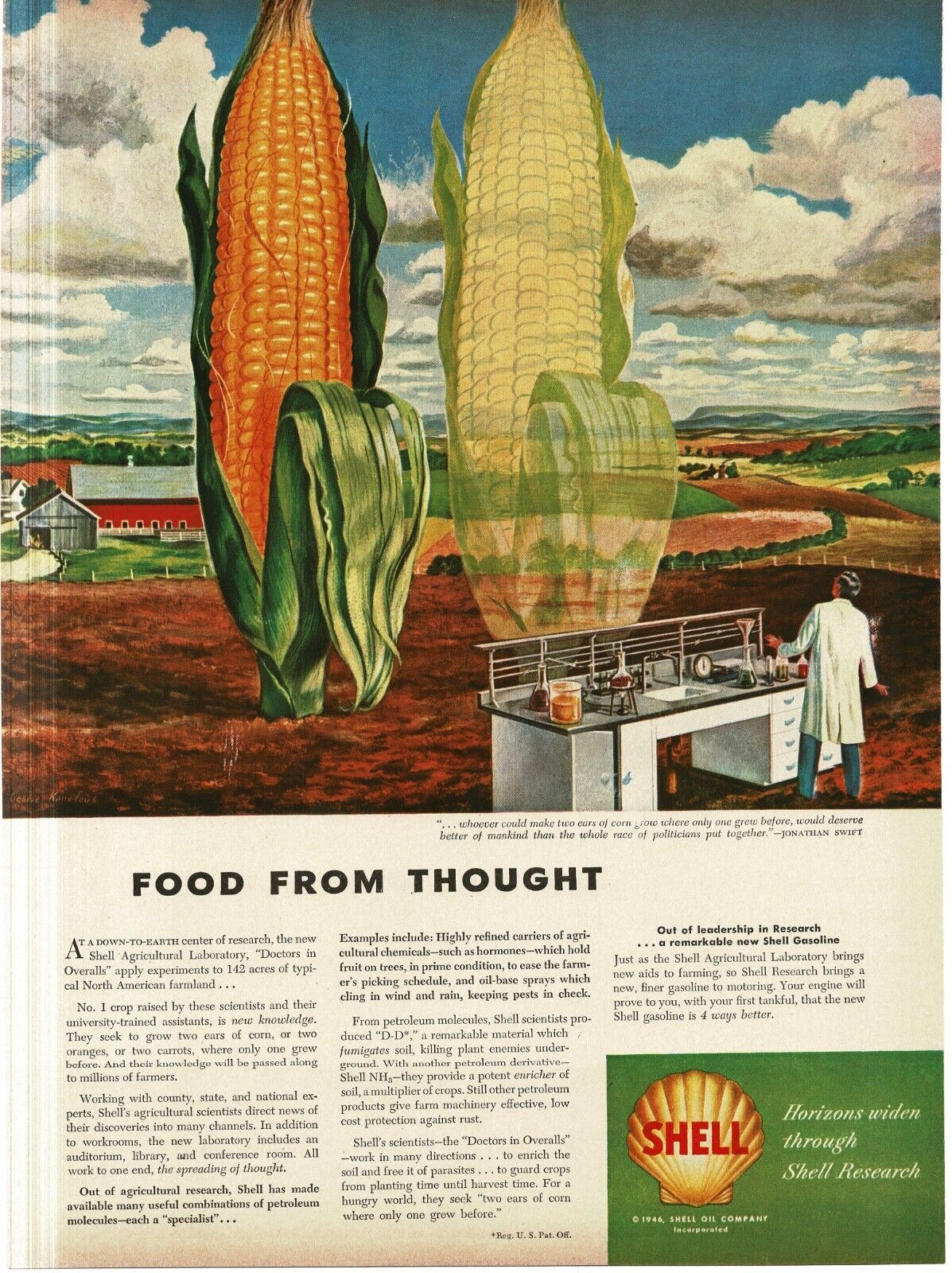 1946 Shell Oil Co. Research Agricultural Lab doubles corn production farm art Ad