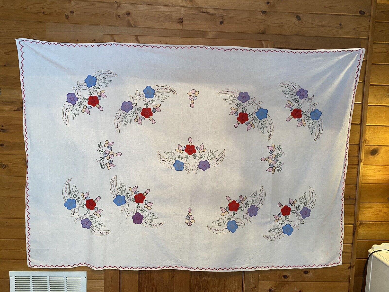 Vintage Tablecloth Handmade Applique, Embroidery, Quality Workmanship 76x53