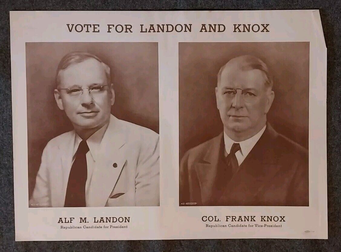 1936 Alf Landon & Frank Knox Original Republican Presidential Campaign Poster