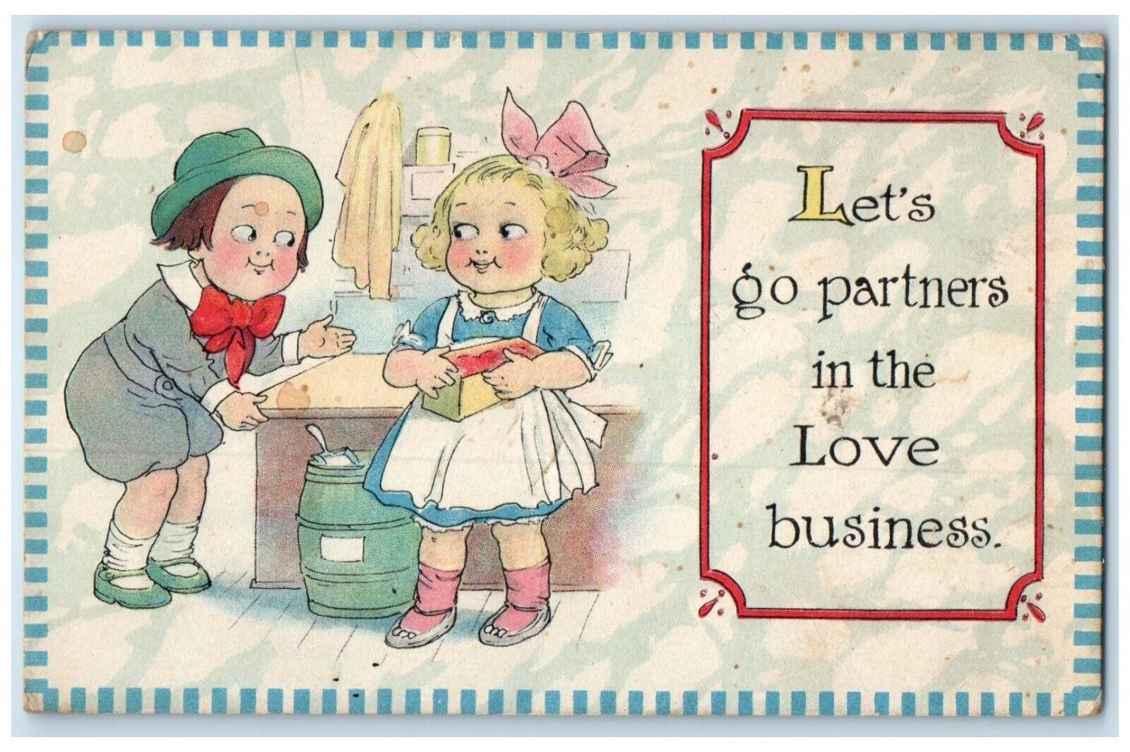 1917 Children Let\'s Go Partners In The Love Business Worcester NY Postcard