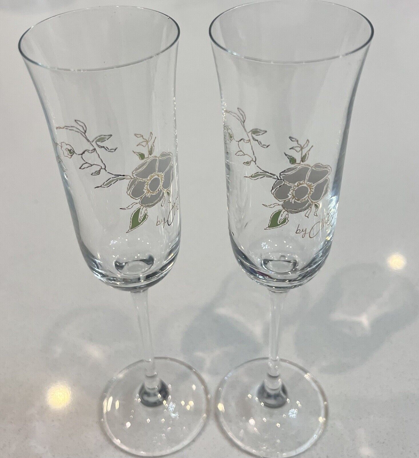 Pierre Jouet Claire Designer Coles Floral Champagne Glasses Flutes Set Of 2