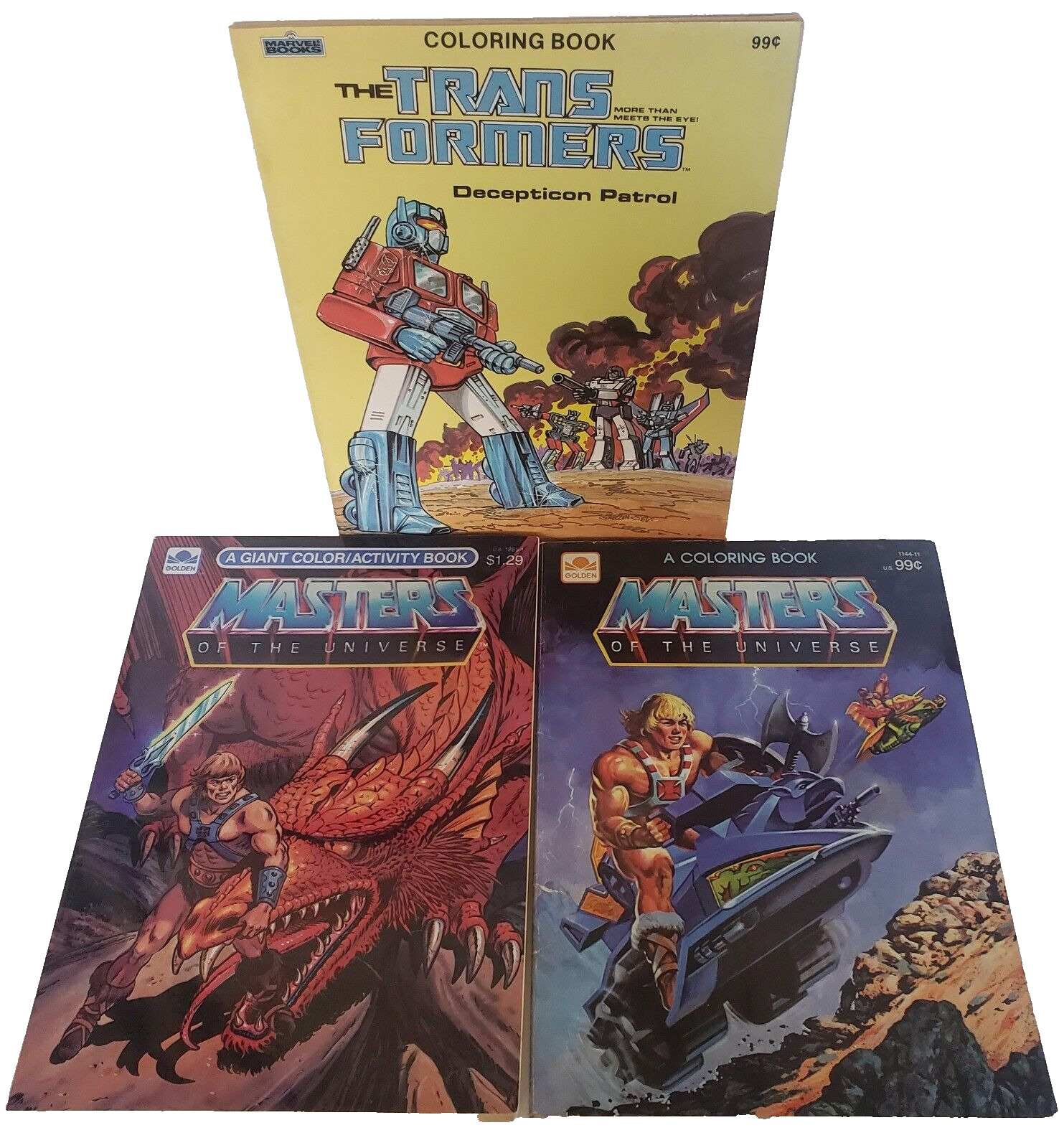 1980s MOTU Giant Color Activity Book, He-Man Battle Ram & Transformers Coloring