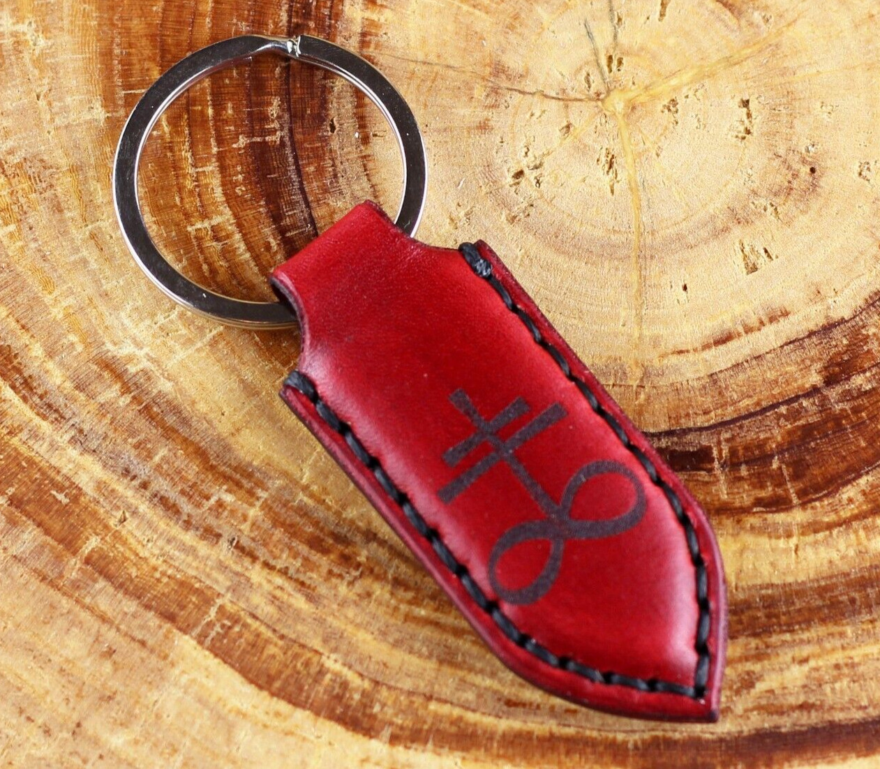 Leviathan Cross Keychain, Leather key chain. Leather key fob.