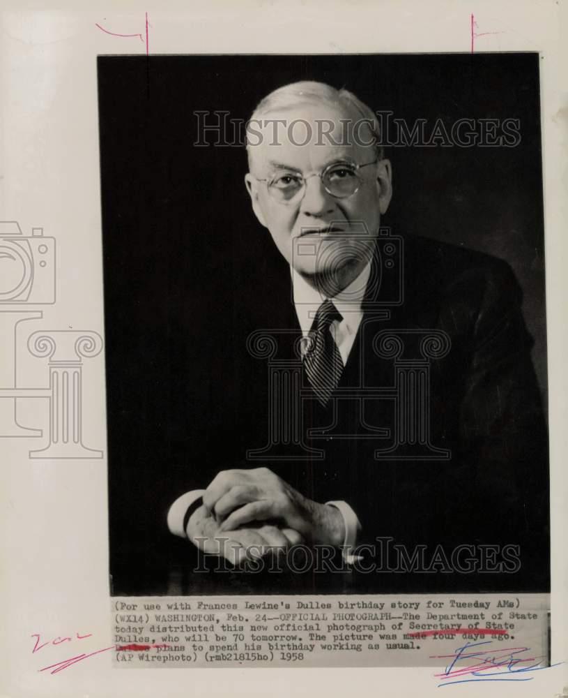 1958 Press Photo John Foster Dulles, Secretary of State official photograph.