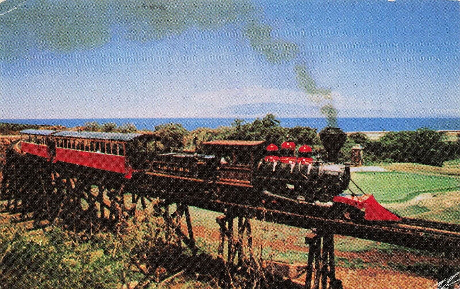 Lahaina HI Hawaii Sugar Cane Train Railroad Maui Bridge Vtg Postcard E5