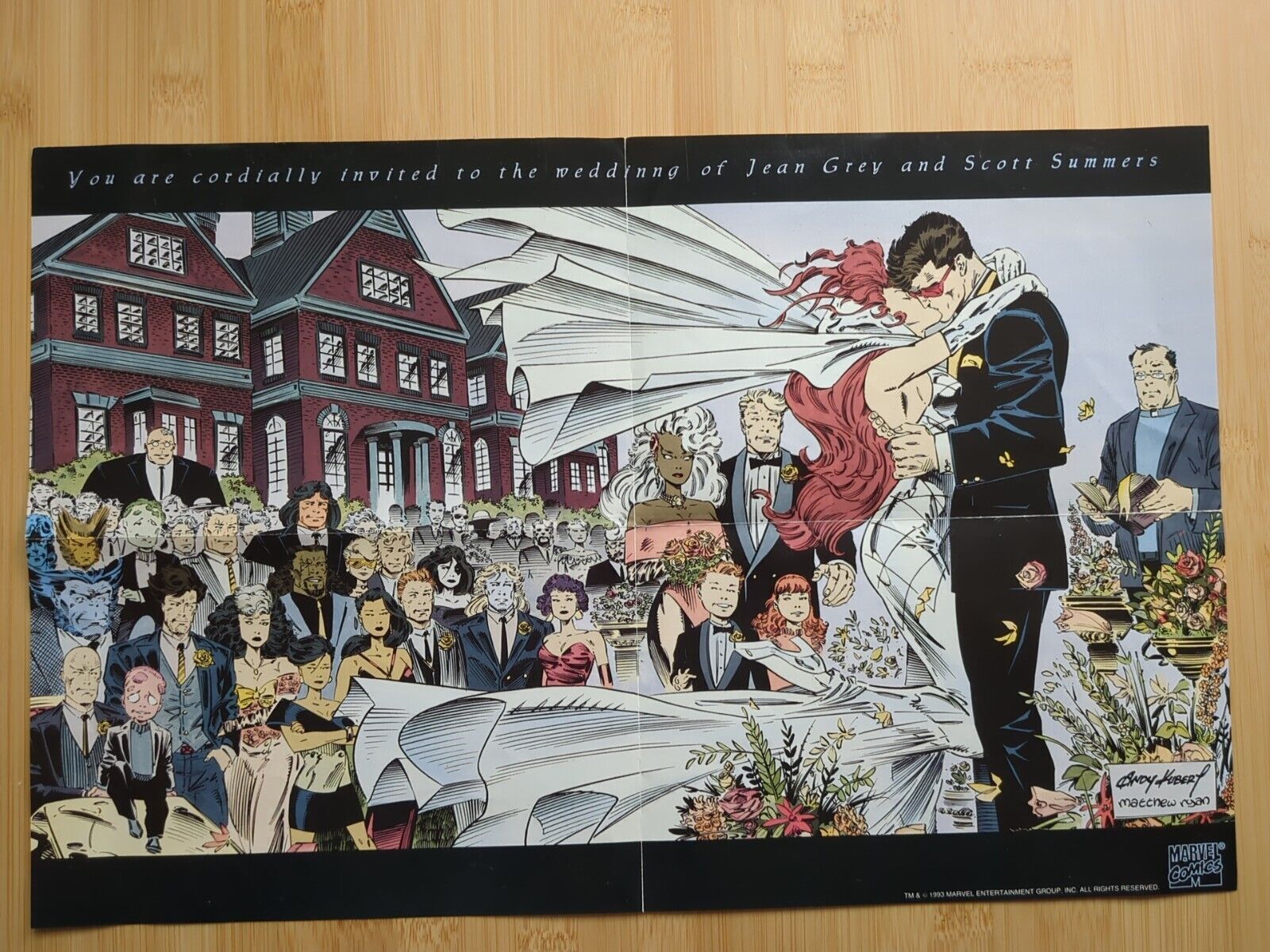 X-Men Jean Grey & Scott Summers Wedding Poster 17x11 Marvel Andy Kubery Folded