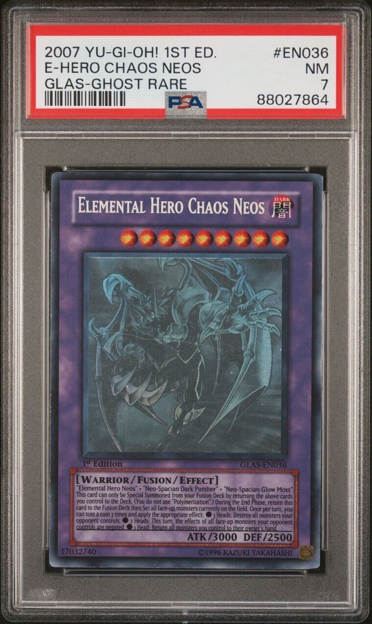 Yugioh Elemental Hero Chaos Neos GLAS-EN036 Ghost Rare 1st Edition PSA 7NM