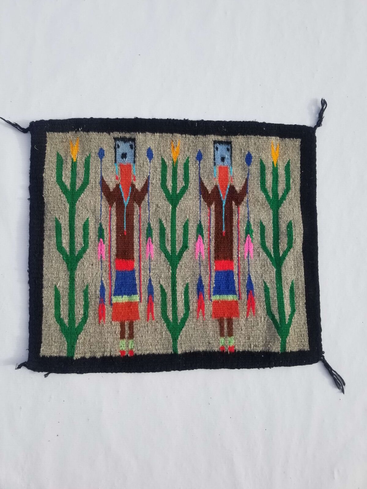 Antique Navajo Handwoven Native American Indian Rug Wool Blanket Carpet 49x43cm