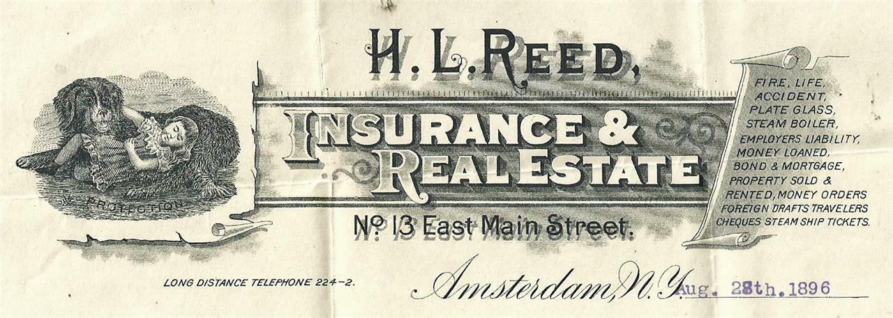 1896 Billhead, H.L. Reed, Real Estate, Amsterdam NY