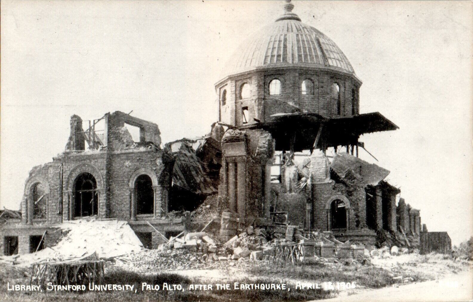 Sanford University Library after Earthquake, Palo Alto, California CA 1906 RPPC