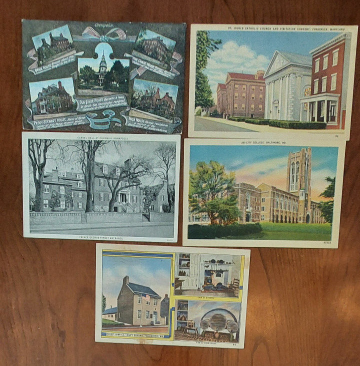 5 vintage postcards lot (early-mid 1900\'s): Maryland Annapolis Frederick