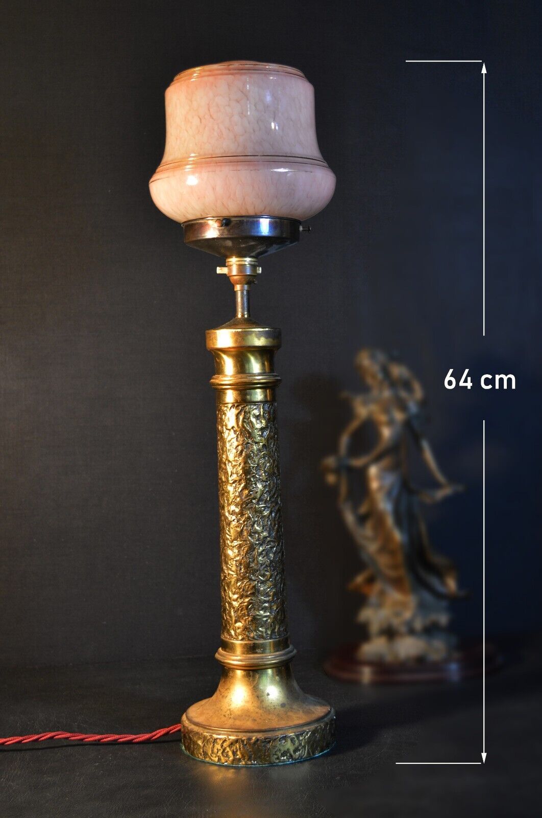 Impressive 1940 brass designer lamp French marbled gilt deco architectural shade