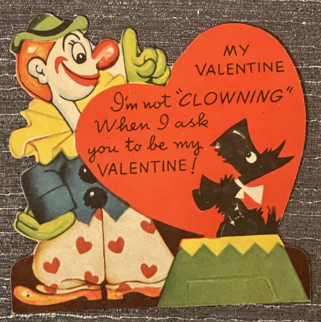 Americard Vintage Valentine Card Clown Scottish Terrier Dog Clowning Around USA