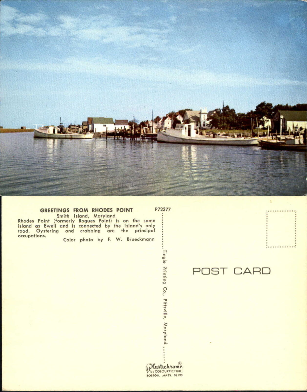 Greetings from Rhodes Point ~ Smith Island Maryland MD ~ fishing boats 1960s
