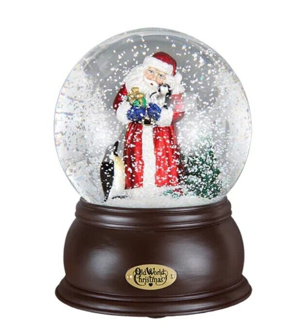 Old World Christmas Santa w/Penguin Pals 2016 Snow Globe Blower 54004 New NIB